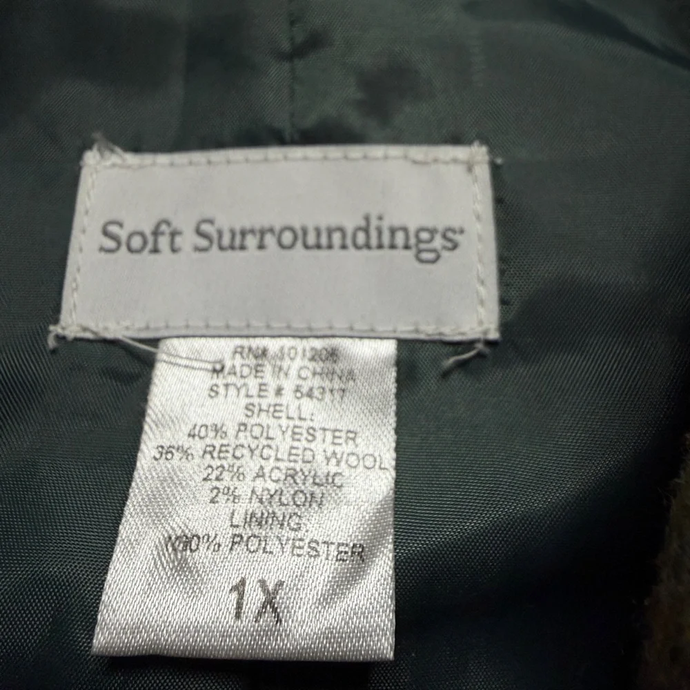 Soft Surroundings Wool Olive Green Houndstooth Plaid Equestrian Blazer Jacket 1X - Picture 6 of 7